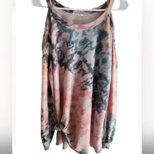 Coral multi color tie dye cold shoulder long sleeve top